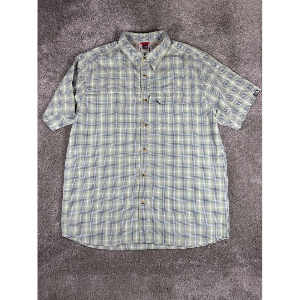 The North Face Mens Large Green Plaid Short Sleeve Button Down Hiking Shirt
